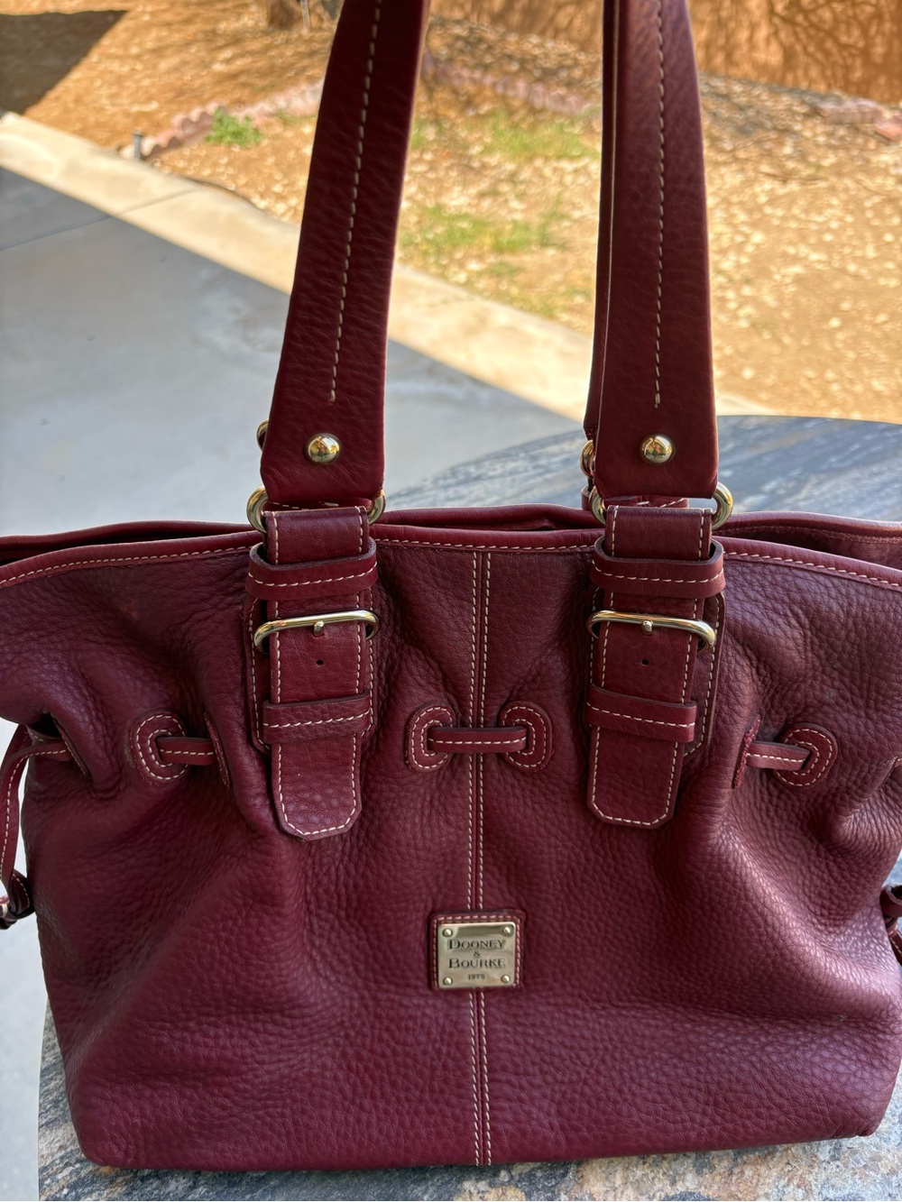 Dooney & Bourke Wine Red Pebbled Leather Shoulder Bag